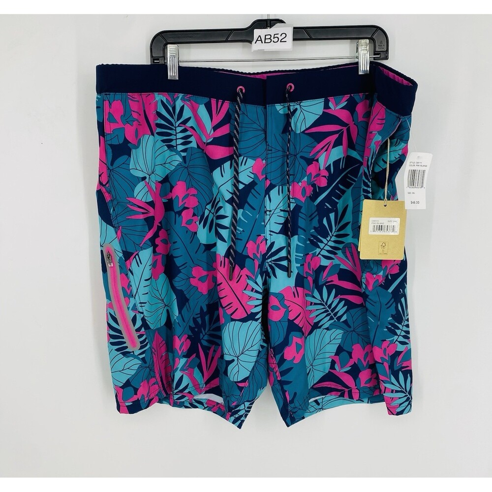 NWTs $48 Zeroxposur Men’s Pink Island Swim Trunks XXL Navy Blue/Pink Beach